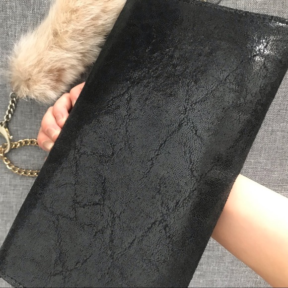 ✨Italian Leather Clutch with gold chain + Real fur - Picture 3 of 5